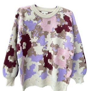 Andthewhy Anthropology abstract floral colorful crew neck sweater, size ML